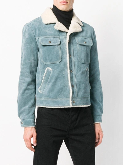 Shop Saint Laurent Shearling Jacket In Blue
