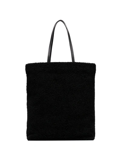 Shop Saint Laurent Black Shearling Tote Bag