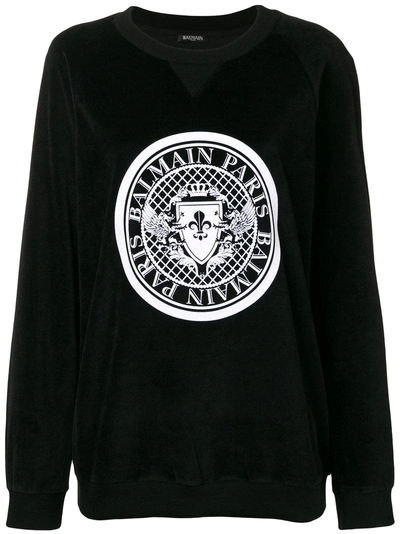Shop Balmain Printed Logo Sweatshirt - Black