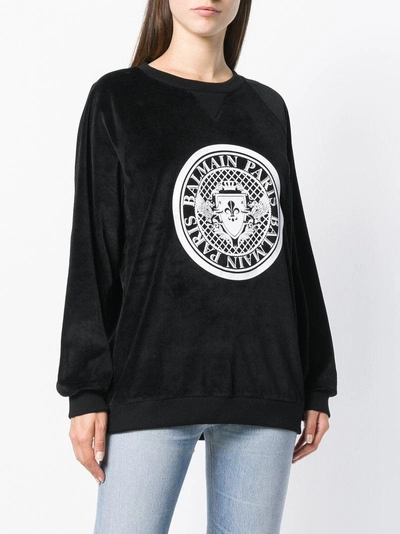 Shop Balmain Printed Logo Sweatshirt - Black