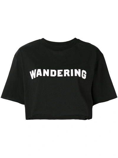 Shop Wandering Cropped Logo T-shirt - Black