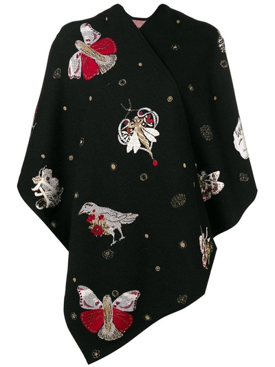 Shop Alexander Mcqueen Butterfly Embroidered Shawl Knit In Black