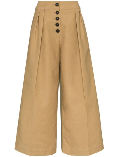 Shop Rejina Pyo High Waisted Cropped Cotton Trousers - Neutrals