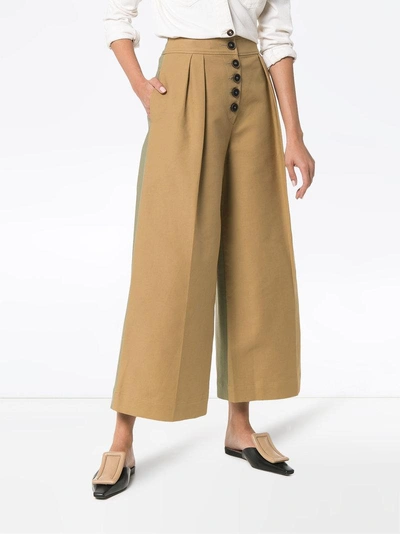Shop Rejina Pyo High Waisted Cropped Cotton Trousers - Neutrals