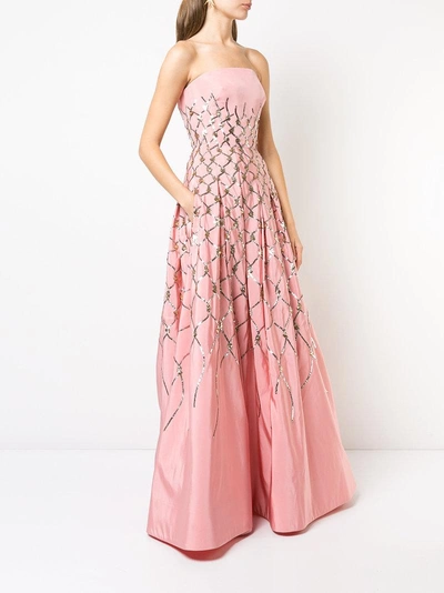 Shop Oscar De La Renta Sequin Fishnet Embroidered Gown - Pink