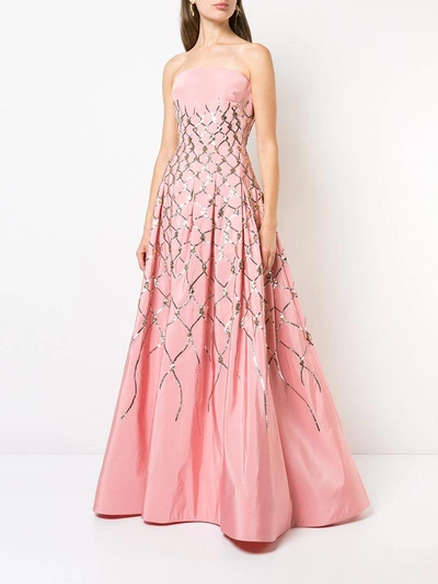 Shop Oscar De La Renta Sequin Fishnet Embroidered Gown - Pink