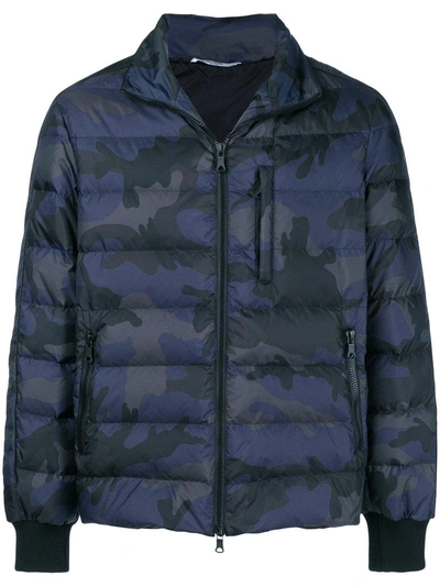 Shop Valentino Padded Camouflage Print Jacket - Blue