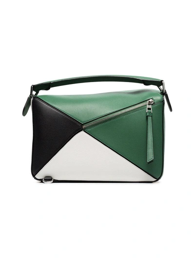 Shop Loewe Green, White And Black Puzzle Leather Shoulder Bag