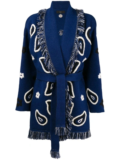 Shop Alanui Cashmere Paisley Belted Cardigan - Blue