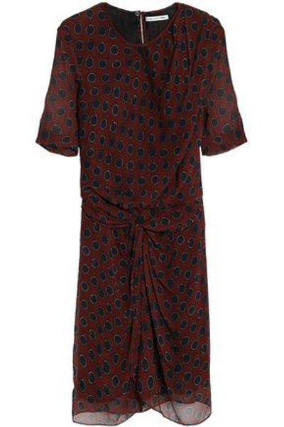 Shop Isabel Marant Étoile Woman Knotted Polka-dot Silk-georgette Mini Dress Burgundy
