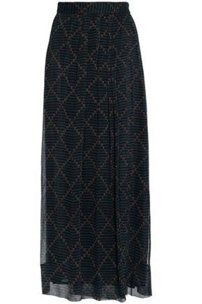Shop Isabel Marant Étoile Printed Silk-georgette Maxi Wrap Skirt In Midnight Blue