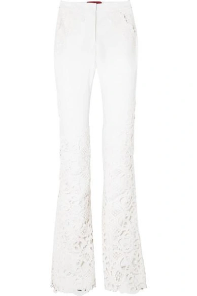 Shop Ronald Van Der Kemp Lace-paneled High-rise Flared Jeans In White