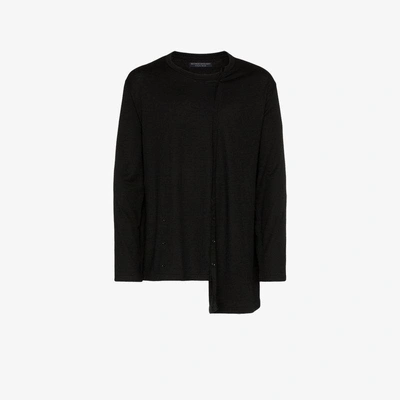 Shop Yohji Yamamoto Diagonal Long Sleeve Cotton Wool-blend Top In Black