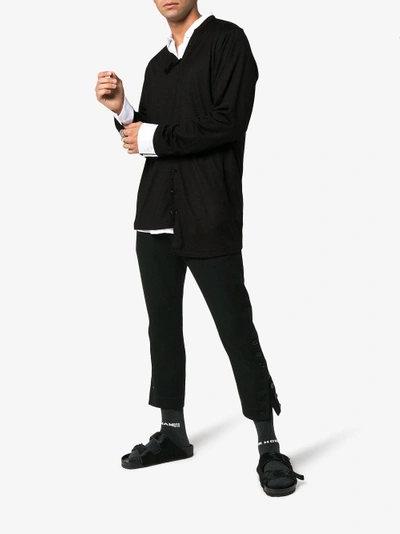 Shop Yohji Yamamoto Diagonal Long Sleeve Cotton Wool-blend Top In Black