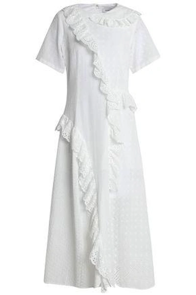 Shop Goen J Goen.j Woman Asymmetric Ruffled Broderie Anglaise And Embroidered Cotton Midi Dress White