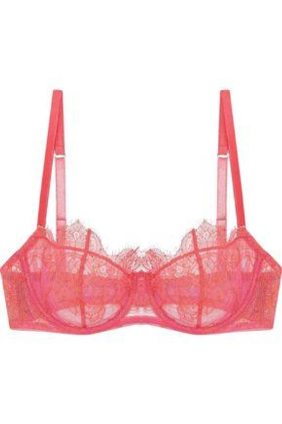 Shop Id Sarrieri Woman Corded Lace And Tulle Underwired Balconette Bra Coral
