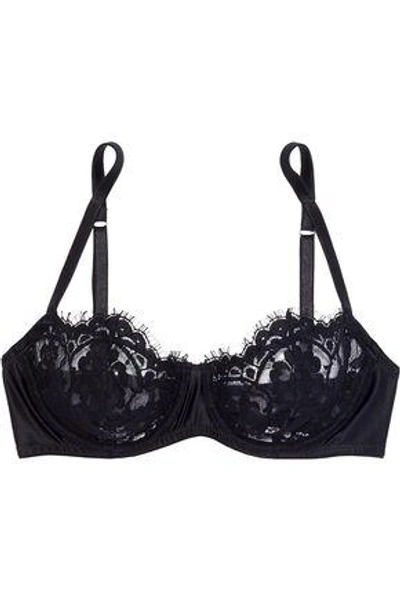 Shop Id Sarrieri I.d. Sarrieri Woman Corded Lace, Satin And Tulle Underwired Balconette Bra Black