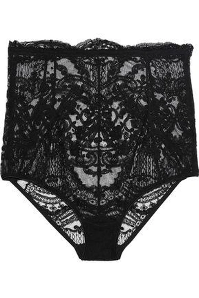 Shop I.d. Sarrieri Woman Satin-trimmed Embroidered Tulle High-rise Briefs Black