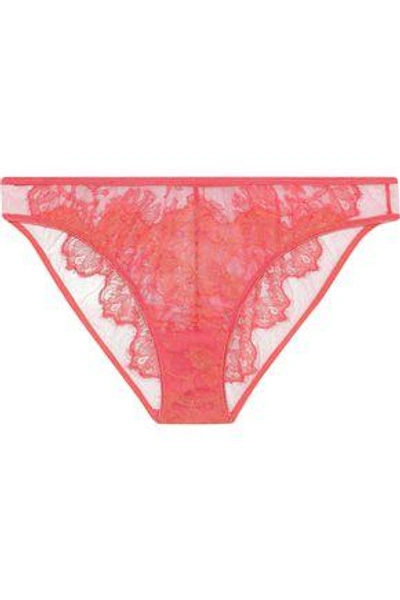 Shop Id Sarrieri Woman Corded Lace And Tulle Mid-rise Briefs Coral