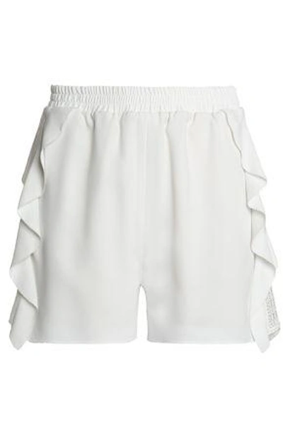 Shop Goen J Ruffle-trimmed Crepe Shorts In White