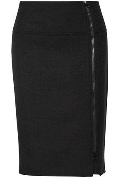 Shop Tom Ford Woman Zip-detailed Wool-blend Skirt Black