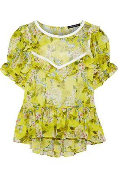 Shop Marissa Webb Woman Kinley Open-back Floral-print Silk-georgette Blouse Bright Yellow