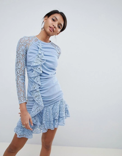 Shop Keepsake Lace Ruffle Mini Dress-blue