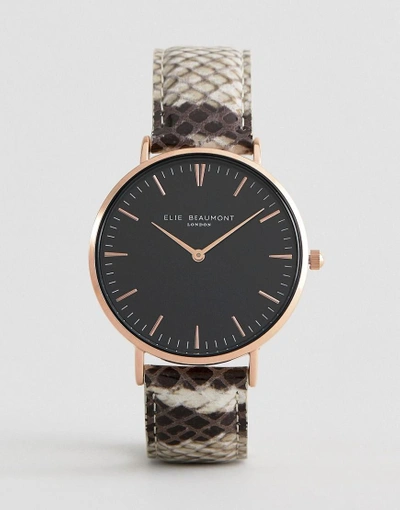 Shop Elie Beaumont Watch With Snakeskin Print Strap - Gold