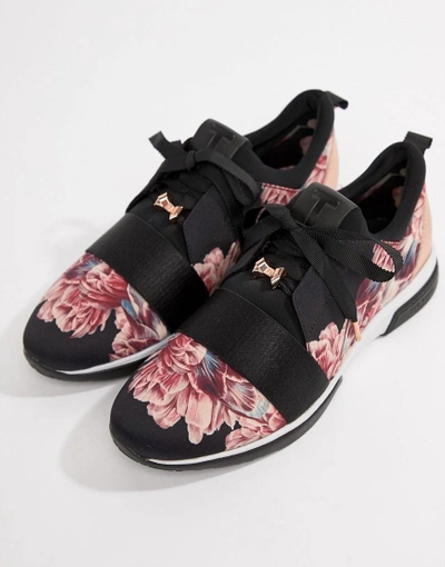 Shop Ted Baker Black Floral Sporty Sneakers In Multi