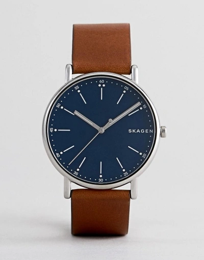 Shop Skagen Skw6355 Signature Leather Watch - Brown