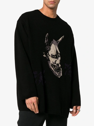 Shop Yohji Yamamoto Black Intarsia Hannya Wool Sweater