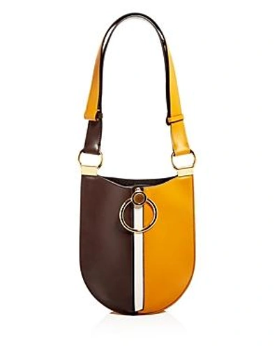 Shop Marni Earring Color-block Small Leather Hobo In Dark Eggplant/gold/glass/gold