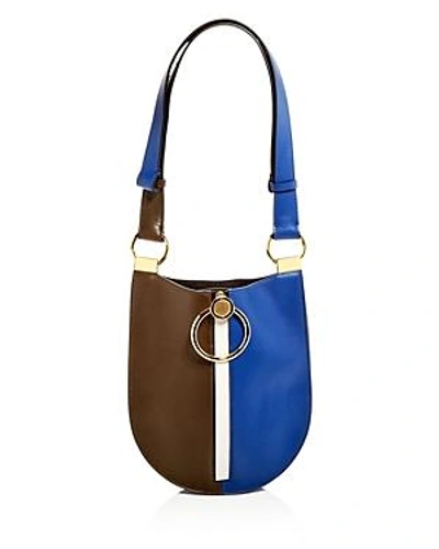 Shop Marni Earring Color-block Small Leather Hobo In Wenge/bluette/glass/gold