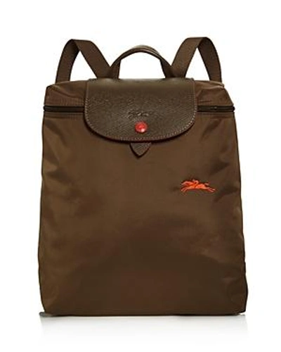 Shop Longchamp Le Pliage Club Nylon Backpack In Khaki/nickel