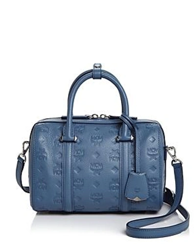 Shop Mcm Boston Medium Shoulder Bag In Luft Blue/silver