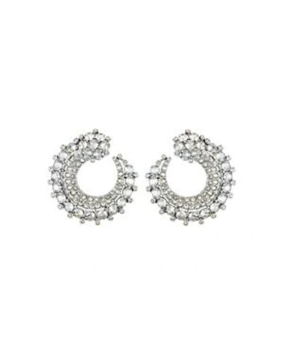 Shop Oscar De La Renta Pave Encrusted Curved Earrings In Silver