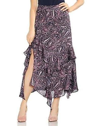 Shop Vince Camuto Asymmetric Tiered Ruffle Paisley Skirt In Classic Navy