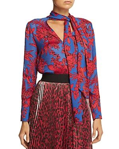 Shop Alice And Olivia Alice + Olivia Gwenda Tie-neck Cropped Top In Fancy Floral