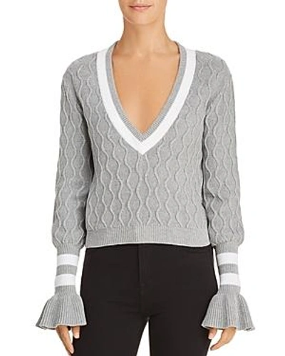 Shop The Fifth Label Graduate Cable-knit Cropped Sweater In Grey Marle W White