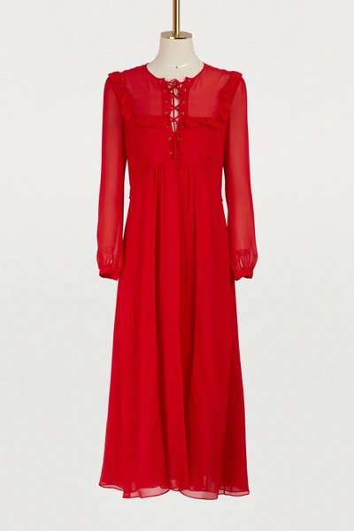 Shop Miu Miu Silk Midi Dress In Red