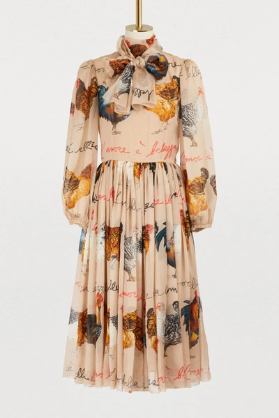 Shop Dolce & Gabbana Hans Printed Silk Dress In Beige