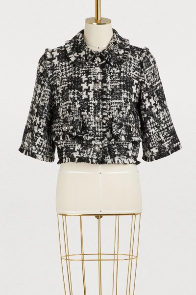 Shop Dolce & Gabbana Short Tweed Jacket In Black/white