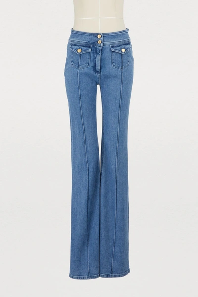 Shop Balmain Wide Leg Jeans In Bleu Denim C3412