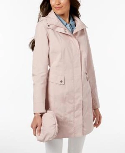 Shop Cole Haan Petite Packable Hooded Water-resistant Raincoat In Canyon Rose