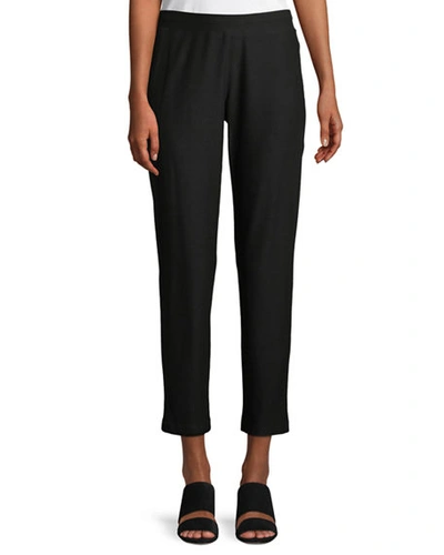 Shop Eileen Fisher Plus Size Washable Stretch-crepe Slim Ankle Pants In Black
