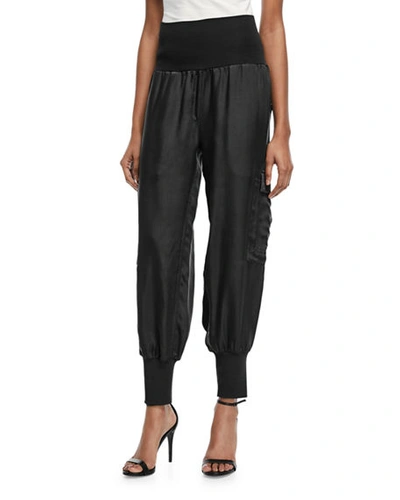 Shop Cinq À Sept Tous Les Jours Giles Satin Jogger Pants In Black