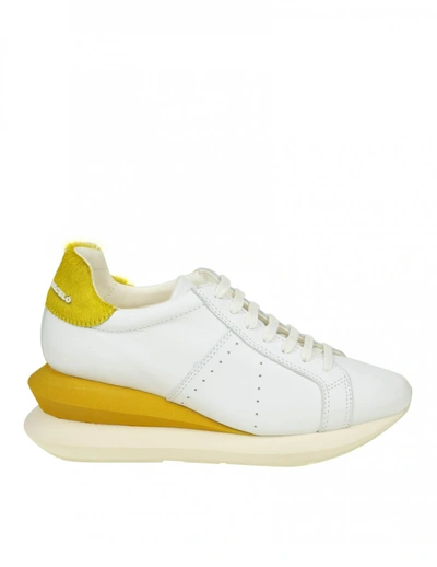 Shop Manuel Barcelò Manuel Barcelo' Sneakers Shoe In White Leather In White/yellow