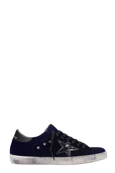 Shop Golden Goose Superstar Blue Velour Sneakers