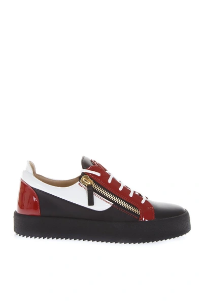 Shop Giuseppe Zanotti Black & Red Frankie Sneakers In Leather In Black-red