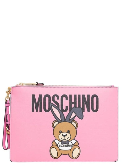 Shop Moschino Bunny Teddy Bear Clutch In Pink